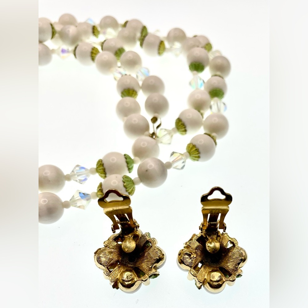 Vintage MCM Double Strand Acrylic Bead Faceted Crystals Necklace with Earrings - Picture 11 of 13